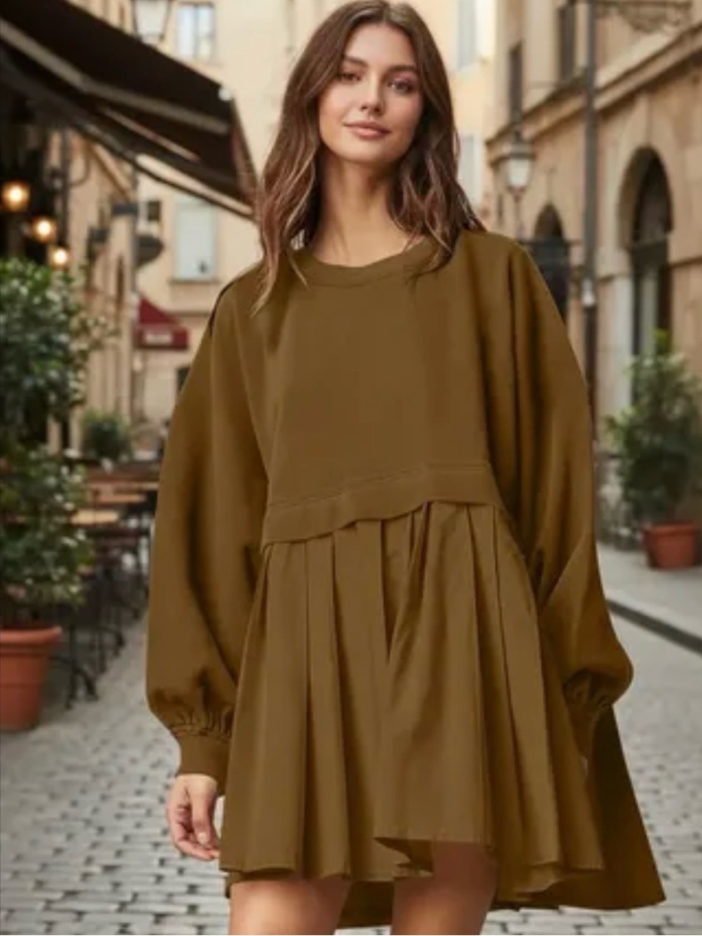 Women Oversized Sweatshirt Dress Patchwork Crewneck Long Sleeve Pullover Size M